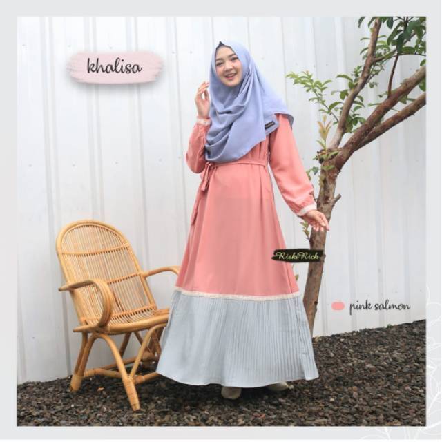 ❤ZYN❤GAMIS KHALISA LIMITED NEW RISKI RICH Gamis santai gamis plisket gamis wool peach