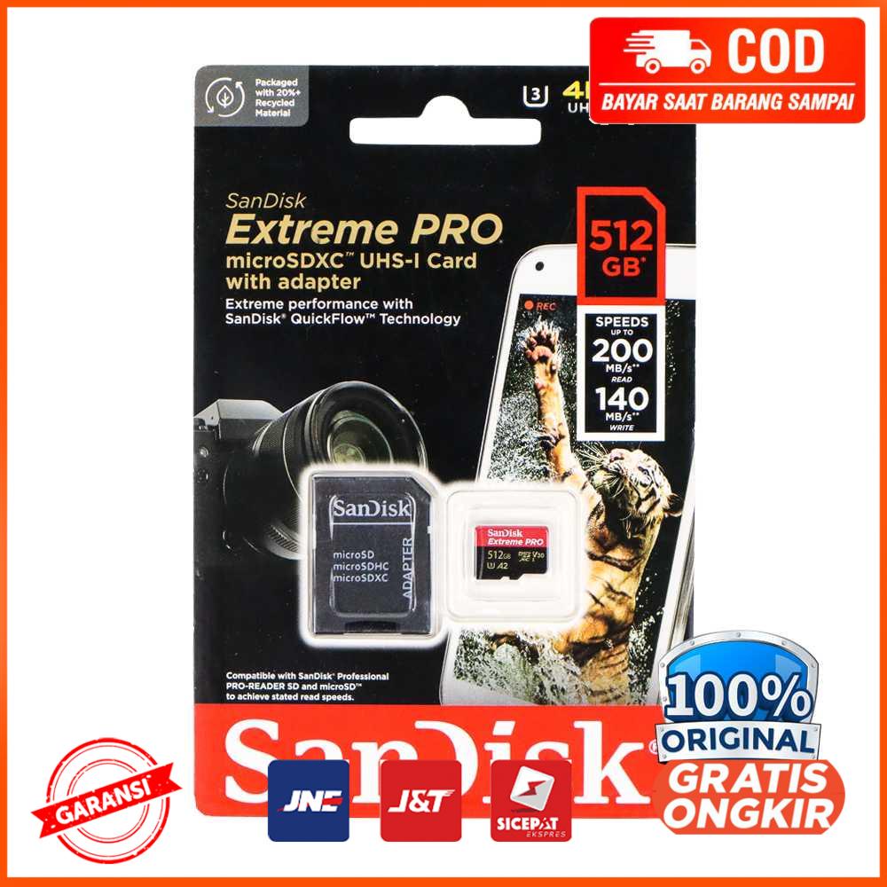 Sandisk MicroSDXC Extreme Pro V30 A2 U3 4K 200MBs - 512GB - D-512G