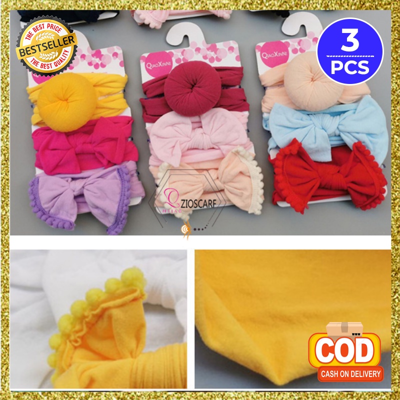 BANDANA BAYI ANAK PEREMPUAN MOTIF BULAT PITA KOREA 3in1 HEADBAND BANDO FASHION IMUT AK37