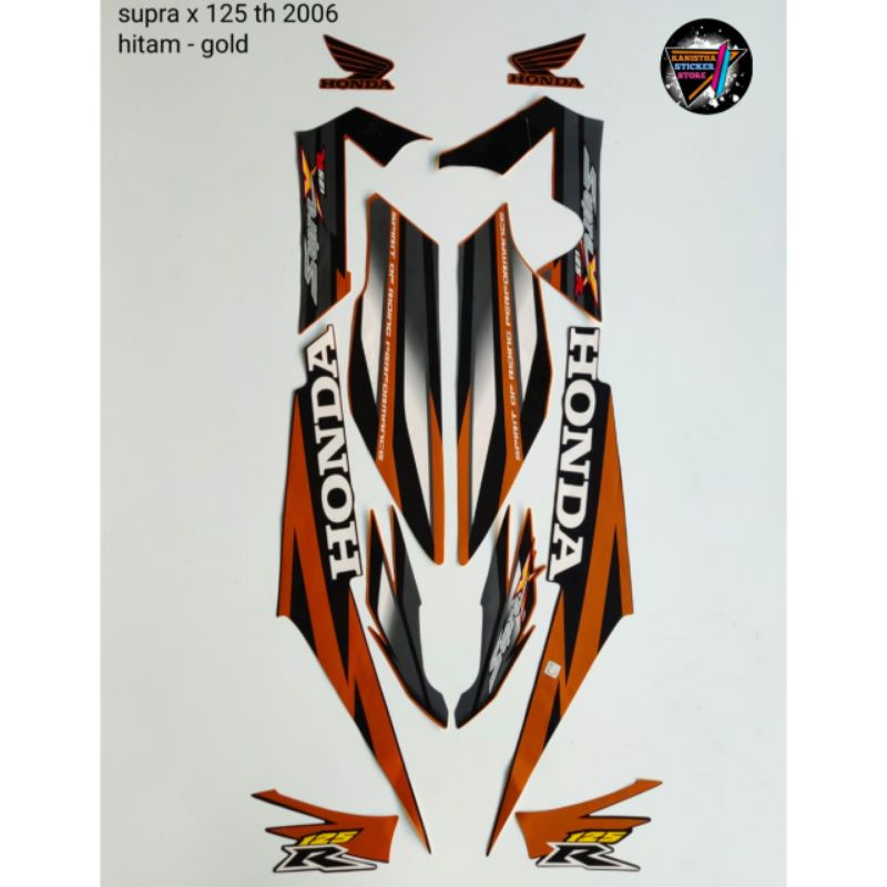Striping honda supra x 125 tahun 2006 warna hitam gold, striping list body motor honda supra x 125 t