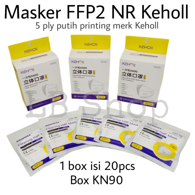 Masker KN95 KEHOLL Hitam dan Putih single pack/1 box isi 20pcs/masker KN95