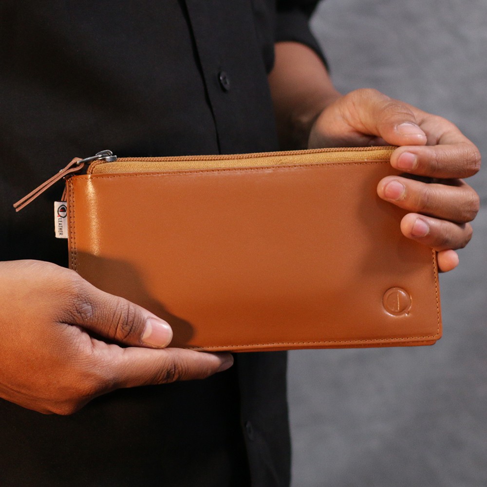 DOMPET KARTU PANJANG 17 SLOT KARTU DENGAN BAHAN KULIT SAPI ASLI PREMIUM 100% ORIGINAL QI LEATHER DKP