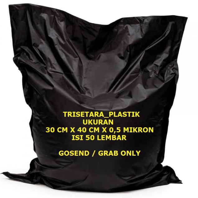 

PLASTIK ONLINE SHOP HITAM 30 X 40 TEBAL 0,5 MIKRON ISI 50 / TRISETARA