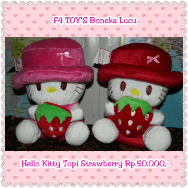 Boneka hello kitty topi strawberry