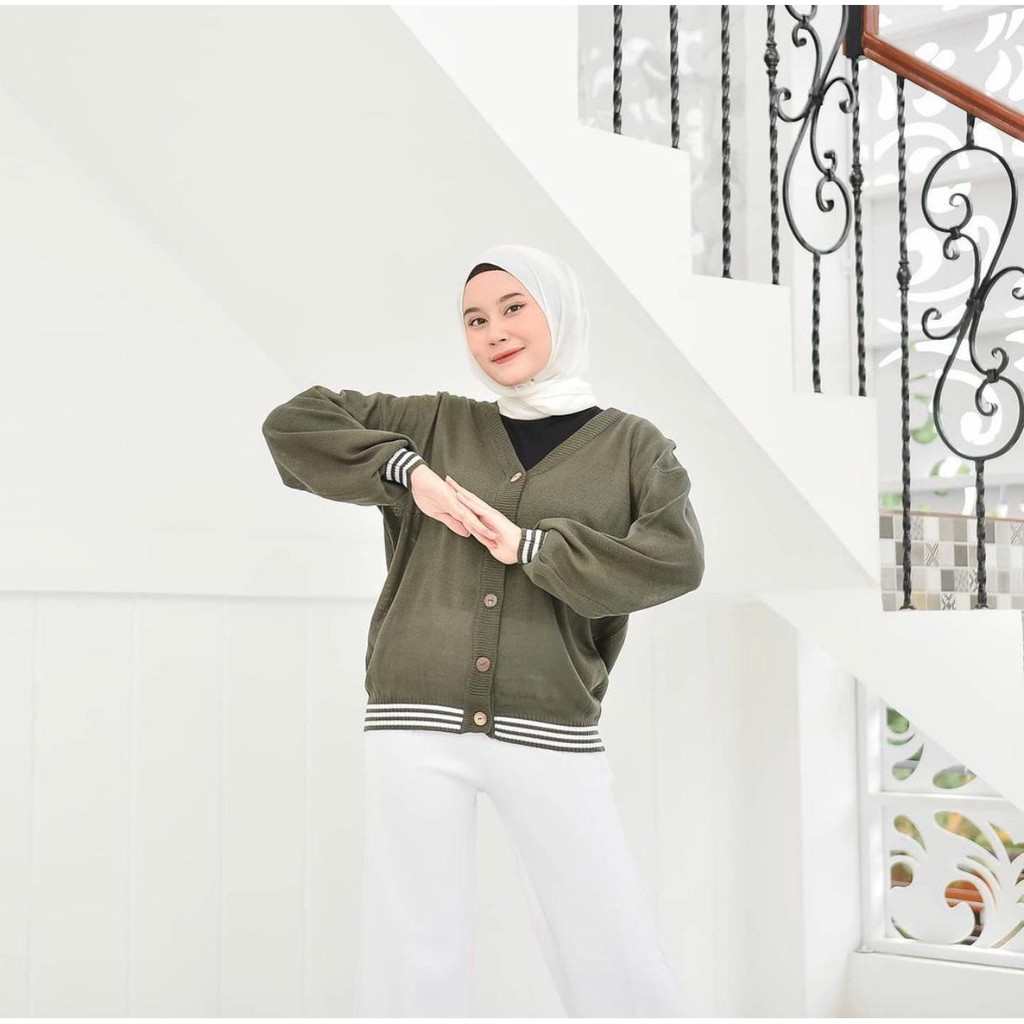 CARDI RAJUT FULL KANCING MIX STRIPE