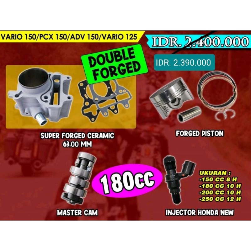 PAKET SUPER BORE UP, HEAD 63MM + CAMSHAFT T1 + INJECTOR BRT UNTUK VARIO 125/150 / PCX 150/  ADV 150