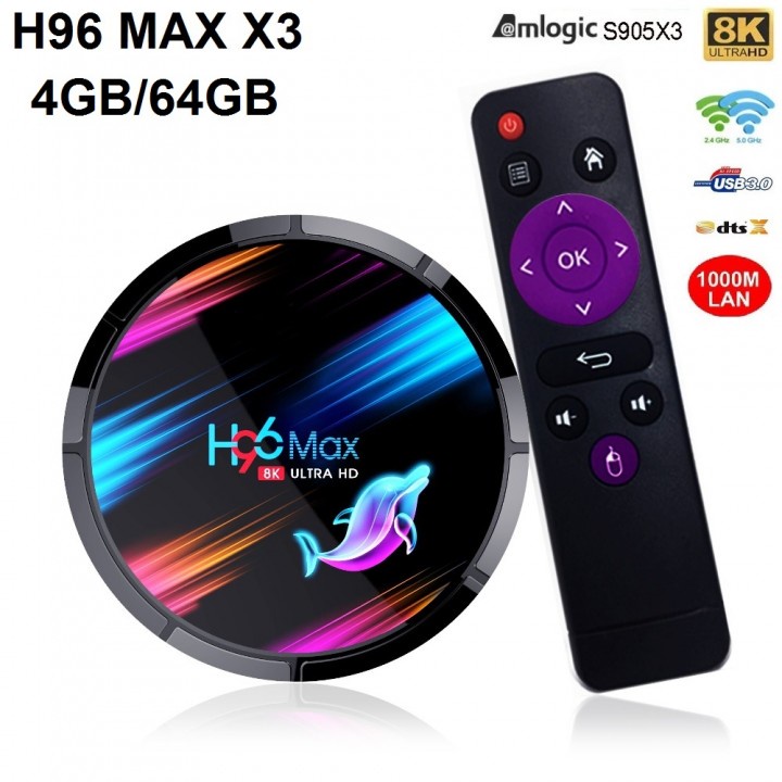 H96 MAX X3 - Android OS Smart TV Box 8K UHD - RAM 4GB ROM 64GB OLB5925