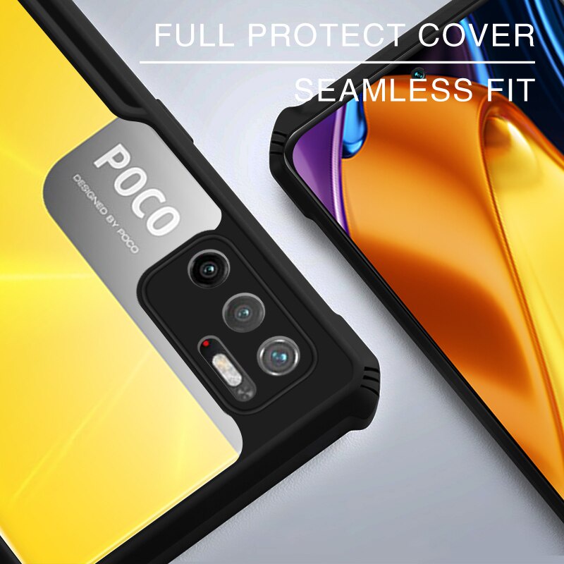 Case XIAOMI POCO M3 PRO Armor Fushion Transparent Casing + Tempered Glass Full Layar dan Skin Carbon