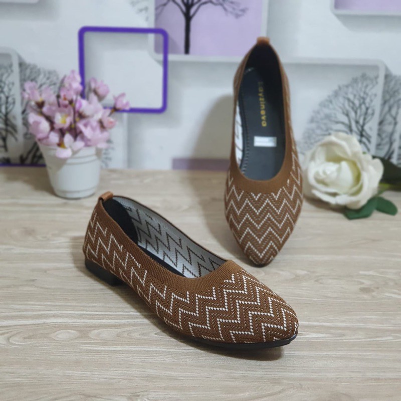 KAYZINEVA | CC18 Sepatu Wanita Rajut Salur Flat / Sepatu Flat Wanita Kekinian / Sepatu Wanita Terbaru / Sepatu Wanita Kekinian