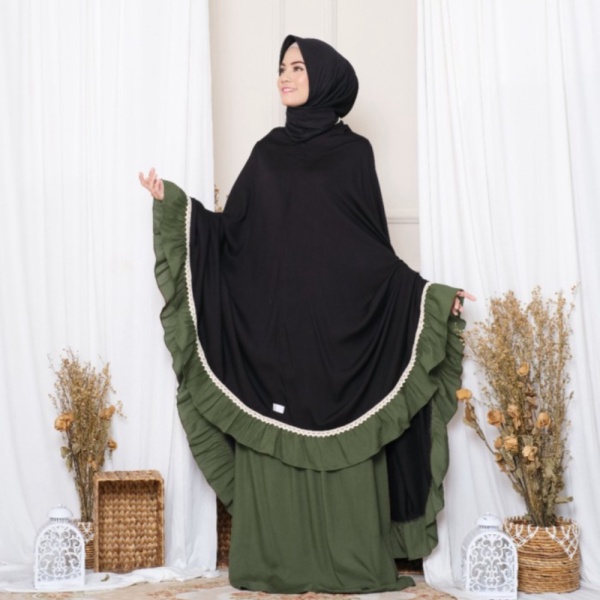 Mukena Zianisa 2in1 Najwa Army Black Allsize Murah