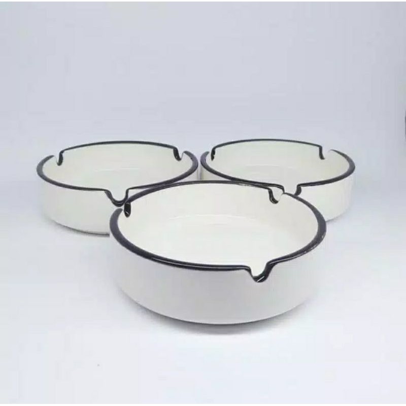 ASBAK KERAMIK POLOS LIST HITAM / ASBAK UNIK DENGAN LIST