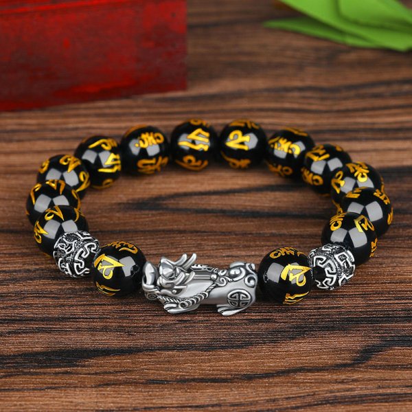 Gelang Manik-Manik Batu Obsidian piyao Feng Shui Untuk Pria Dan Wanita
