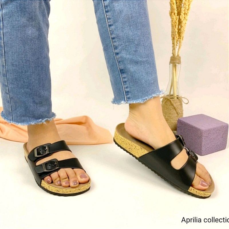 Sandal casual wanita remaja terbaru/sendal selop gesper wanita/slip on sandal wanita terbaru kekinian