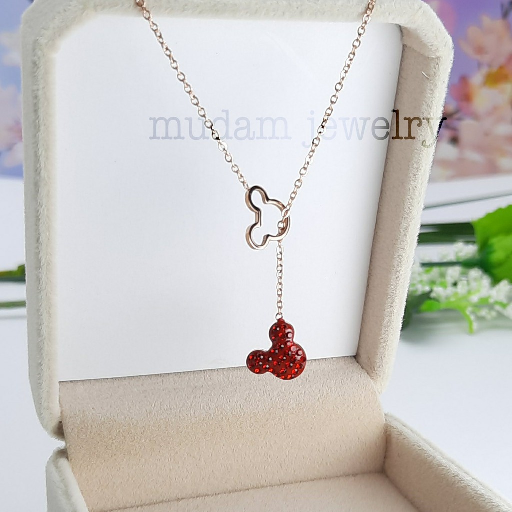 Kalung Titanium Karakter Two Mouse Dengan Kristal Artificial Warna Rose Gold dan Gold