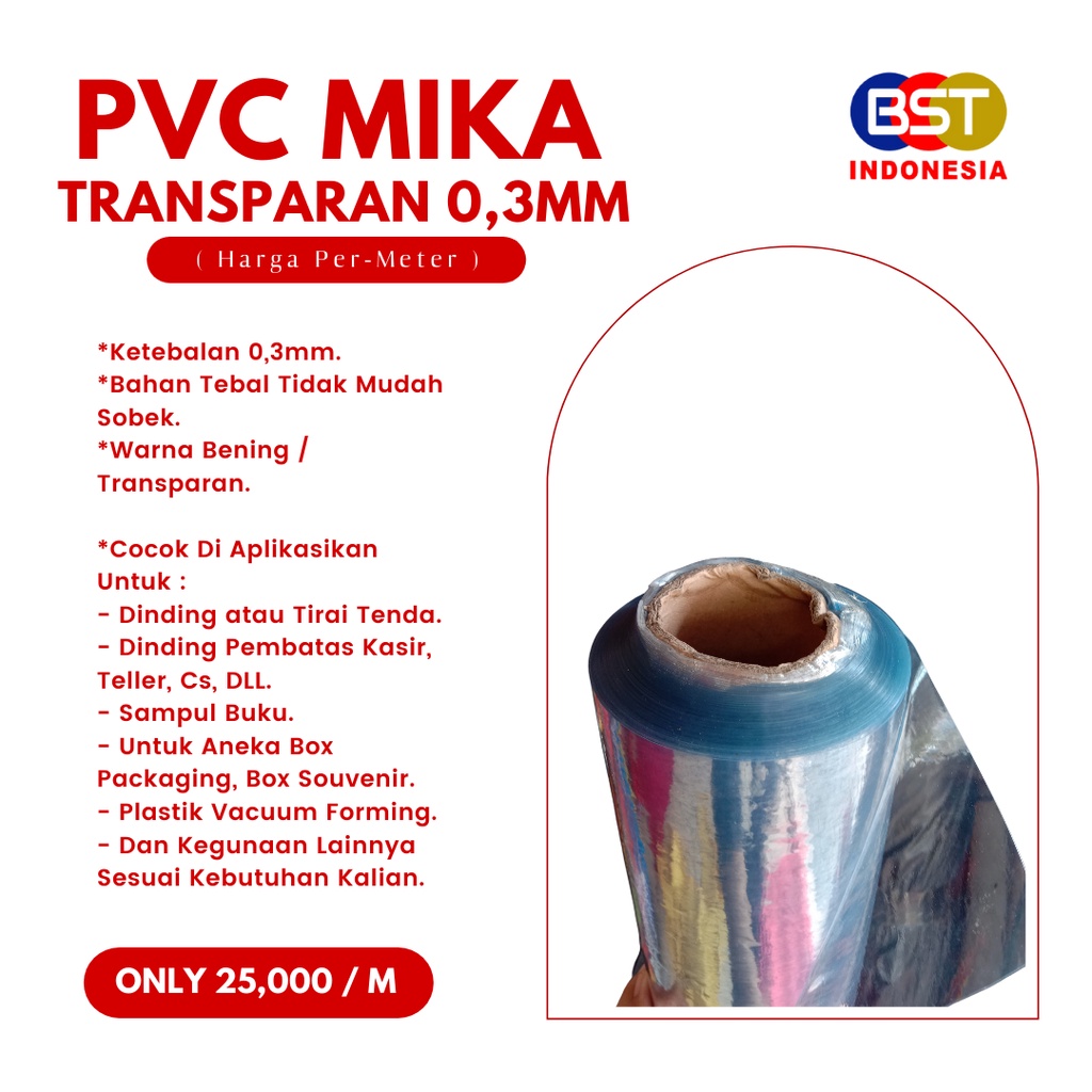 

PVC Plastik Mika Transparan 0,3mm / Mika Kaku / Mika Sovenir Box Packaging / Dinding Tirai Tenda / Pembatas Kasir DLL