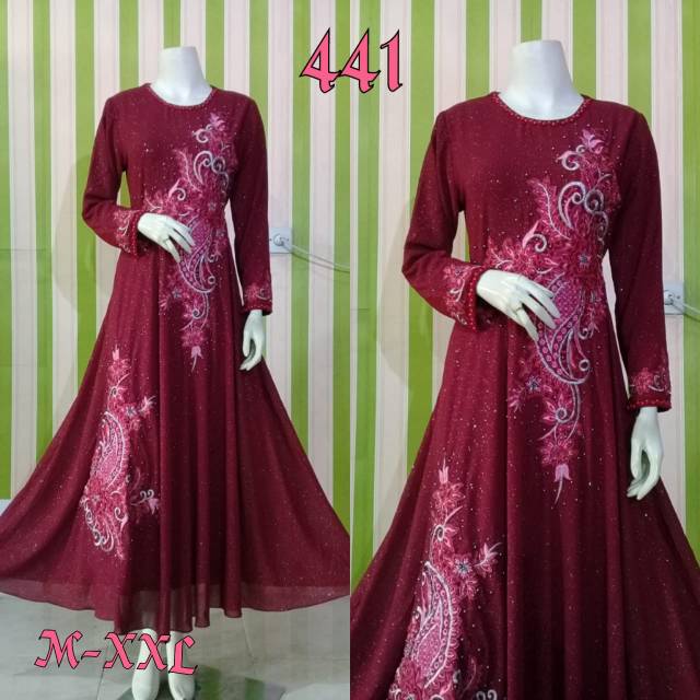 New gamis pesta ceruty Glitter motif bordir tempel