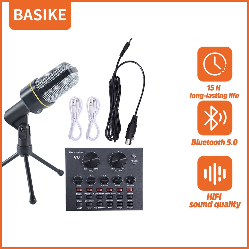 Professional Microphone Set Soundcard V8 Mixer Audio Bluetooth Sound Card V8 +Mikrofon+Stand set