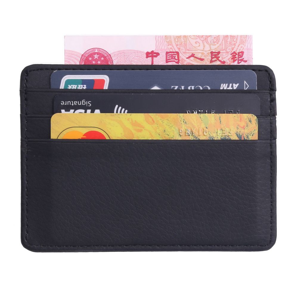 Dompet Kartu Bahan Kulit ID Card Holder Slim Design - 1003 - Black