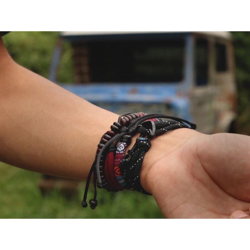 Gelang Paket Jangkar Cowok Keren Hitam Putih