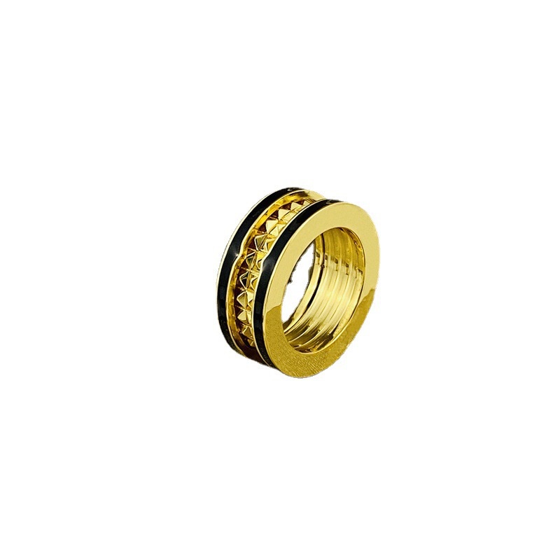 Gaya Unik Eropa Amerika Modis Cincin Baja Titanium Berbentuk Berlian 2sisi Hitam Epoxy Ring.Cincin 18k Rose Gold