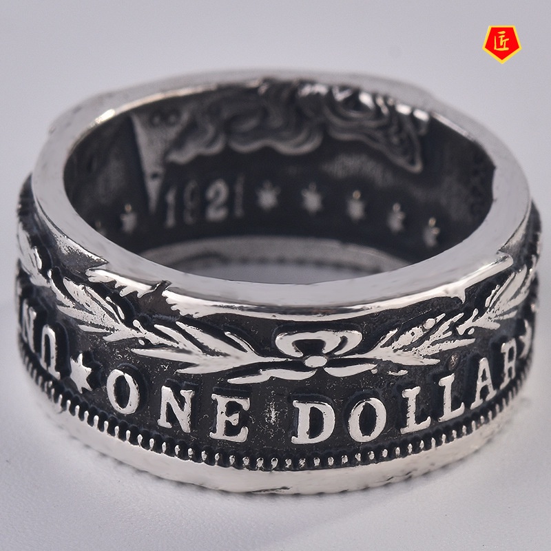 [Ready Stock]S925 Silver Retro Personality Motto Coin Ring