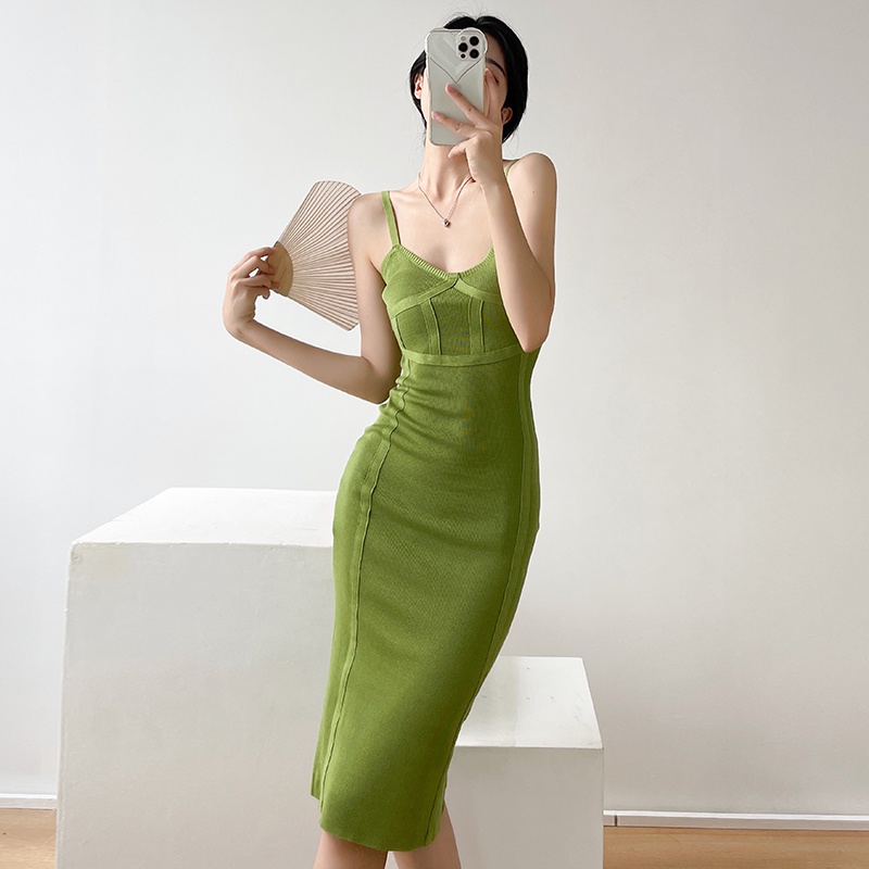 【Elegant】Korean Solid Color Sleevless Bodycon Mini Dress 7487