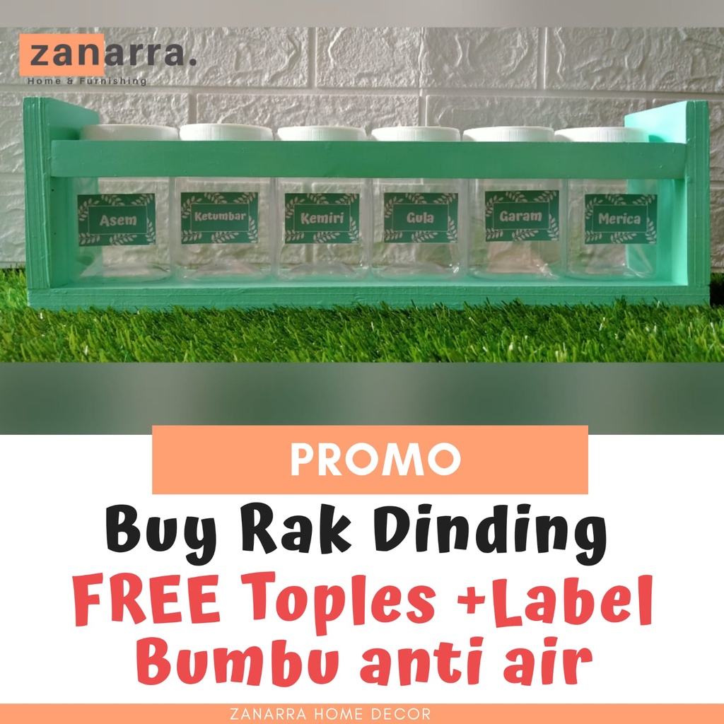 Rak Dapur Gratis Tempat Bumbu Hijau Mint Model Toples dan Stiker Bumbu anti air warna hijau  zanarra