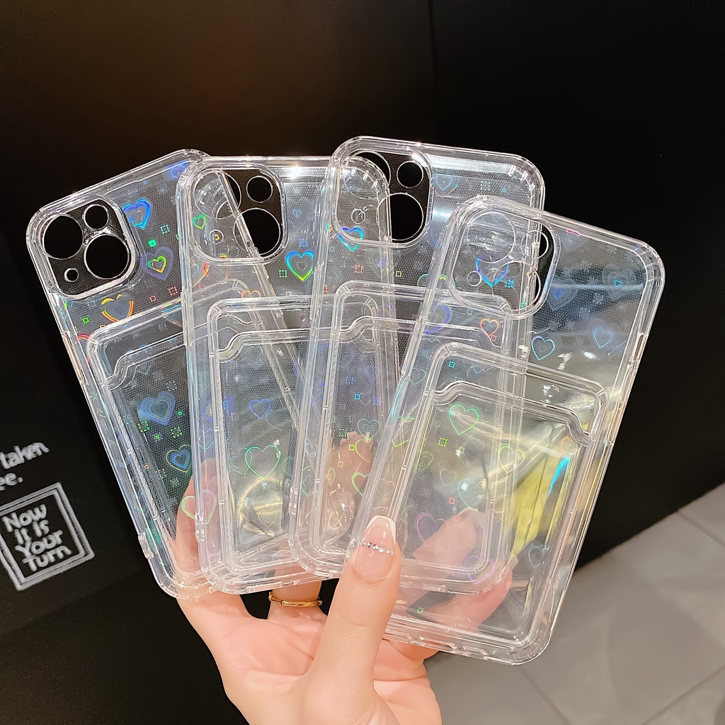 Soft Case Transparan Bentuk Hati Warna Gradasi Untuk Iphone 13 Pro Max 11 12 Xr 6 7 8 Plus Xs X Se 2020