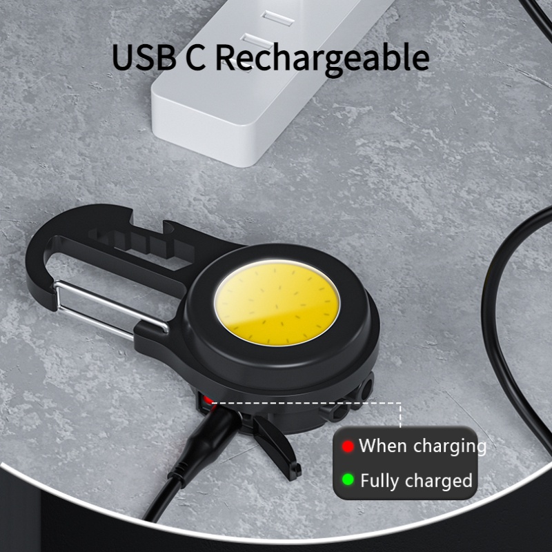 Lampu Senter COB Mini Portable 3 Mode Dengan Gantungan Kunci / USB Rechargeable Untuk Outdoor / Camping