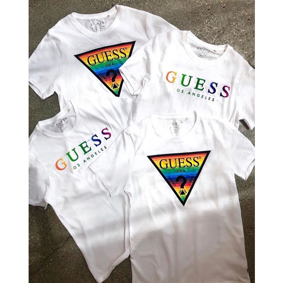 kaos tshirt GUESS rainbow paint tshirt guess kaos guess logo