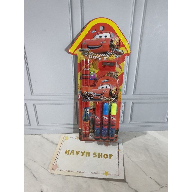 paket alat tulis/stationery set/study set spidol-Cars