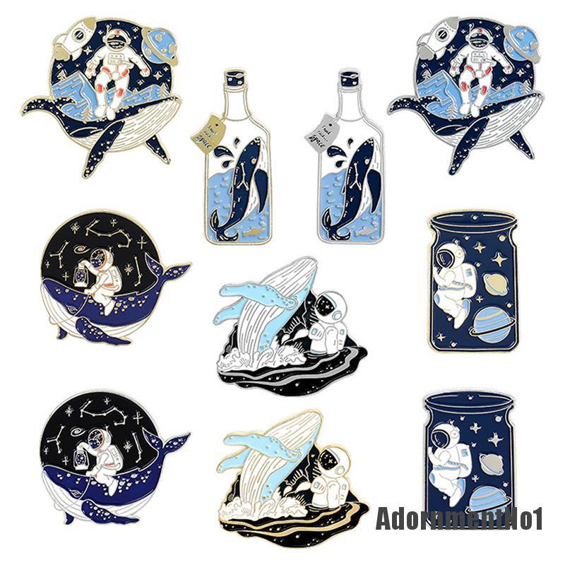 (Adornmentno1) 5pcs / Set Bros Pin Enamel Bentuk Astronot Whale Wishing Bottle