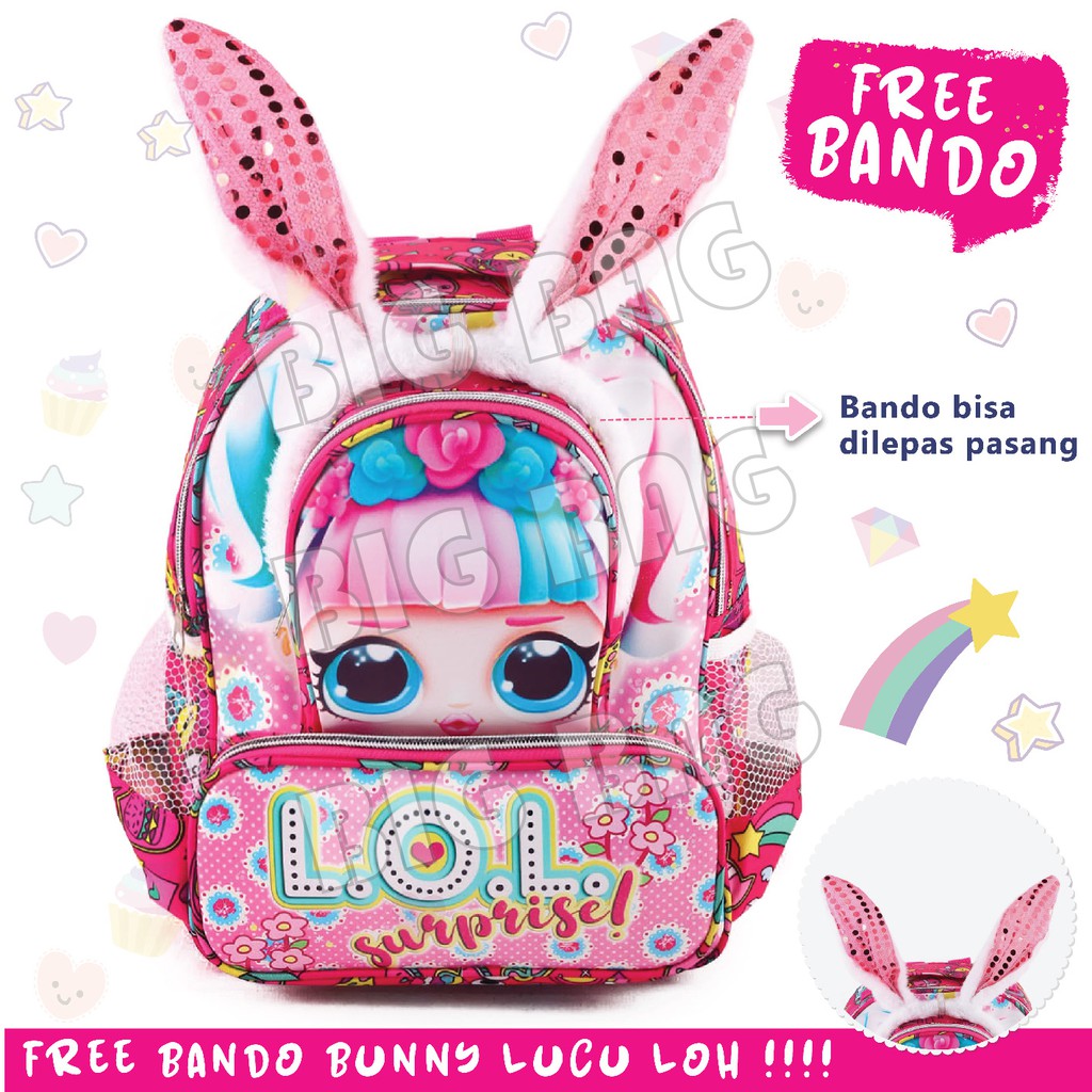 PTS - Ransel Sekolah Anak Perempuan Karakter - LOL SURPRISE - BE COOL BE YOU - WITH CUTENESS BUNNY - PINK