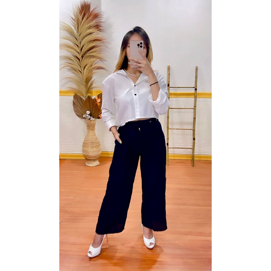 RXFASHION - KULOT YERI HIGHWAIST // Button Loose Pants Angel Highwaist Kulot Rami / Celana Kulot Wanita VENYTA- NN