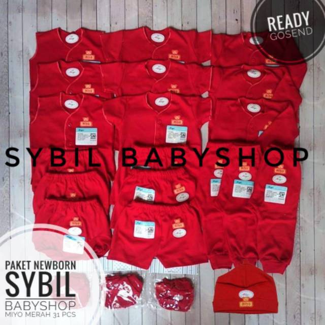 Paket Lengkap Baju Bayi NB Miyo MERAH 0-6 Bln Isi 31 Pcs |  Kado Bayi