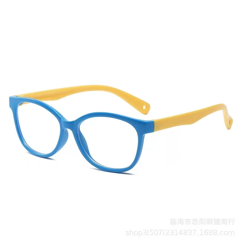 (Rowling)Kacamata Anak NewTrend Silikon/Fashion Anak Unisex Terbaru anti radiasi  Blue Light Bulat High Quality Import-Ka-132 Biru/Kuning