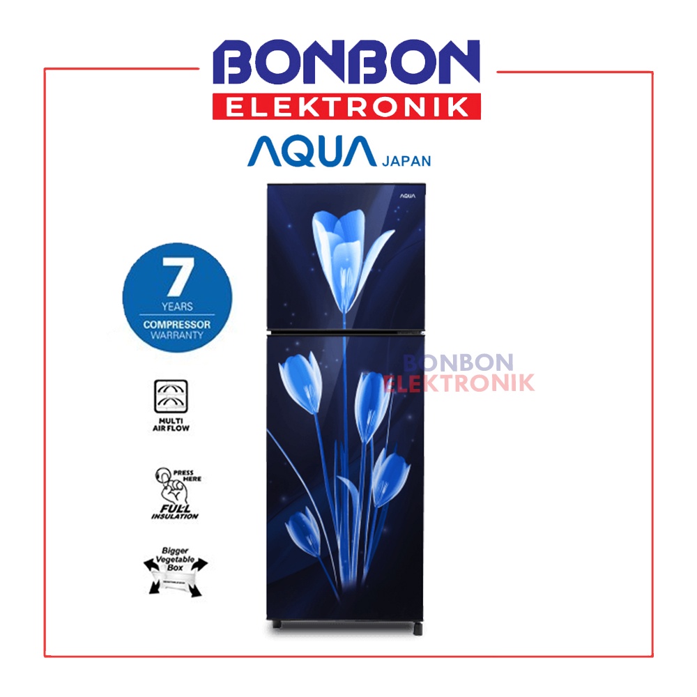 AQUA Kulkas 2 Pintu AQR-D261(LB) 203L Lily Blue Series Bunga