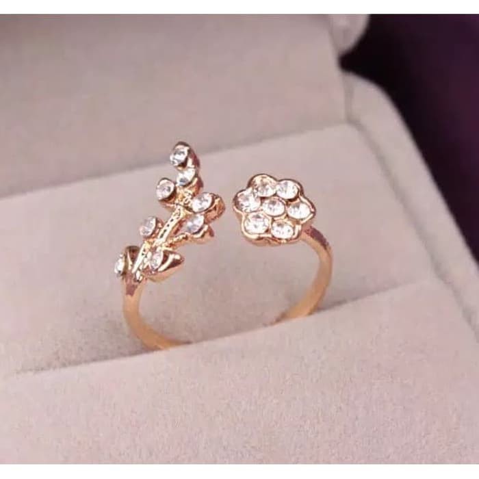 Cincin Wanita Mini Bisa Disesuaikan Model Bunga Dua Warna