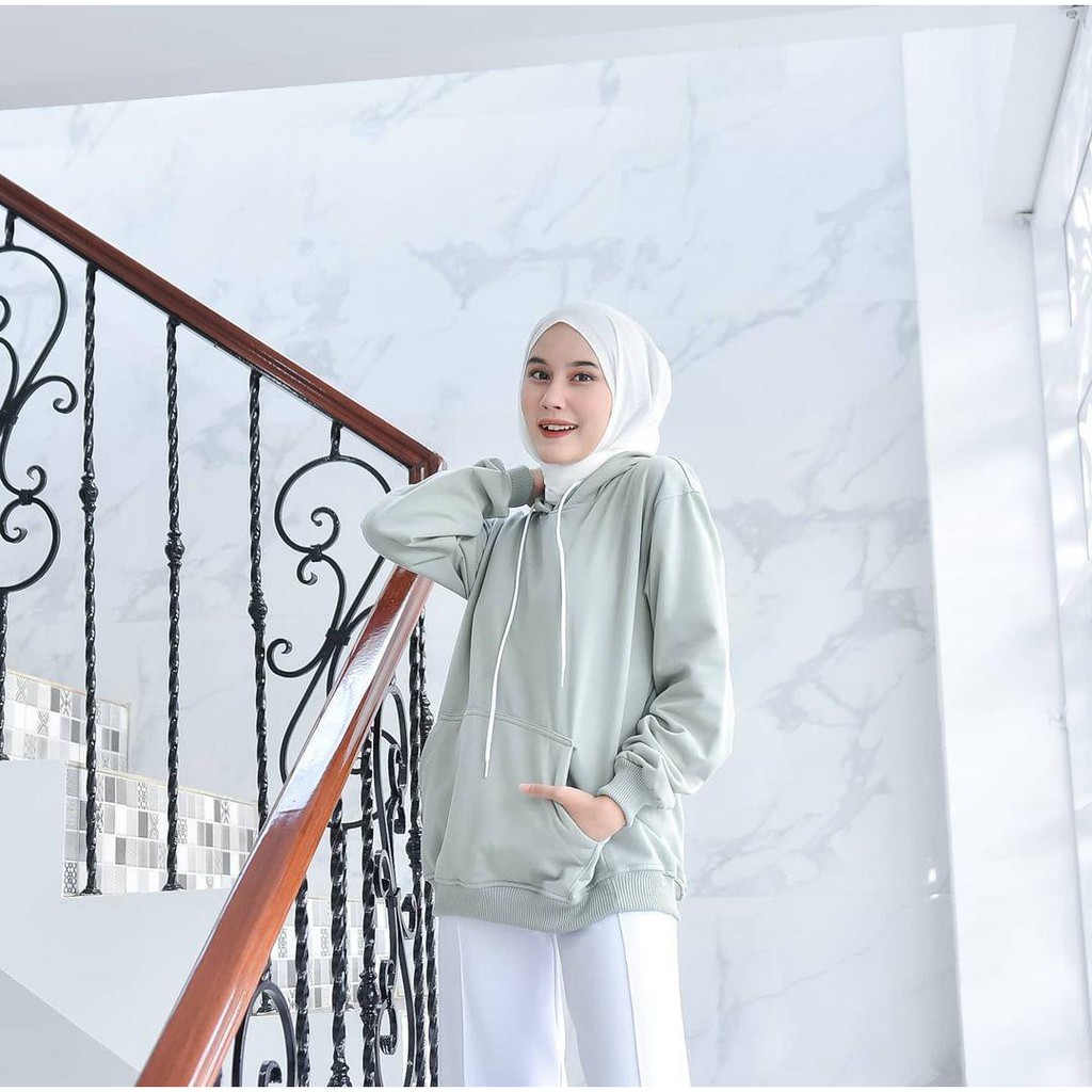 HOODIE POLOS CEWE BIGSIZE / Sweater Polos Murah Kekinian FIt XL-hijau mint