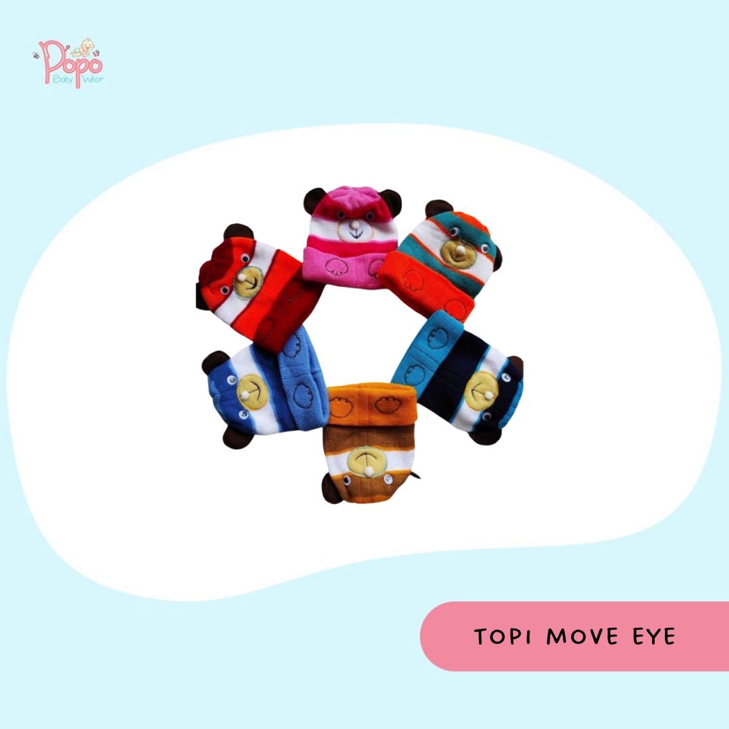 TOPI RAJUT BAYI/ KUPLUK BAYI/ BABY BEANI/BABY HAT (MOVE EYE/ SUDAH SNI)