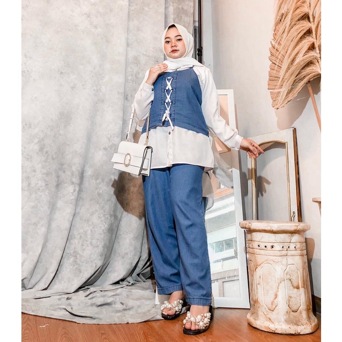 BEST SELLER. ONE SET KULOT JEANS 3 IN 1/ SETCEL KULOT JEANS / STELAN JEANS WANITA