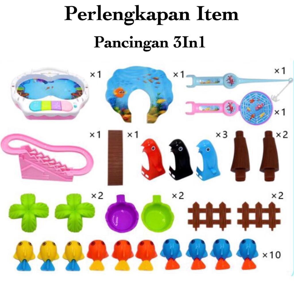 [MS]Mainan Pancingan 3in1 Pancingan Ikan Magnet Seluncuran Penguin Mini Piano Model Terbaru