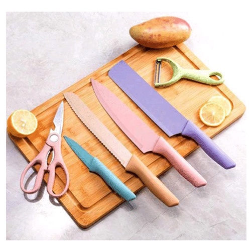 ANG PISAU &amp; GUNTING DAPUR KERAMIK SET 6IN1 EVCRIVERH STAINLESS STEEL ANTI LENGKET / KITCHEN KNIFE MACARON VIRAL