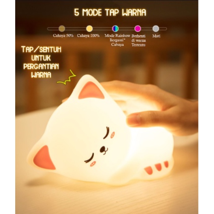 Lampu Tidur Silikon Sensor Sentuh Kucing Night Light Silicone Cat Lamp