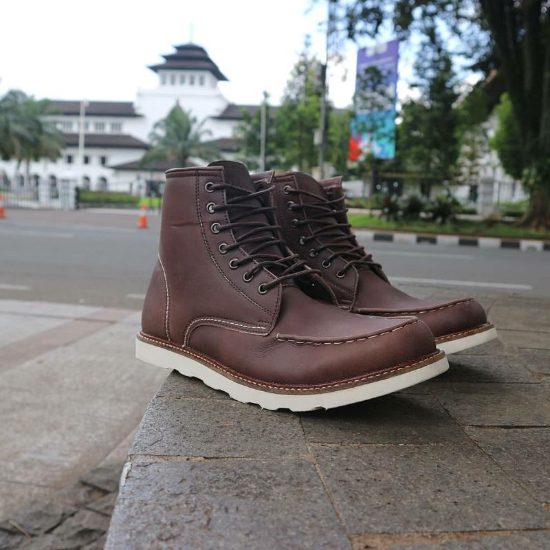 Sepatu boot klasik cowok kulit asli WB cokelat