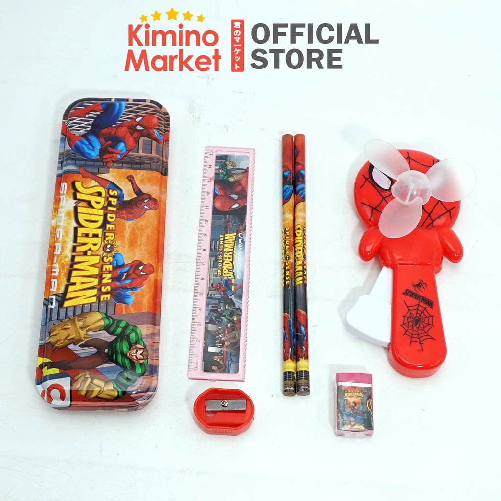 Alat Tulis Set Spiderman Merah Kotak Pensil Penggaris Crayon Pewarna Penghapus Peruncing Anak