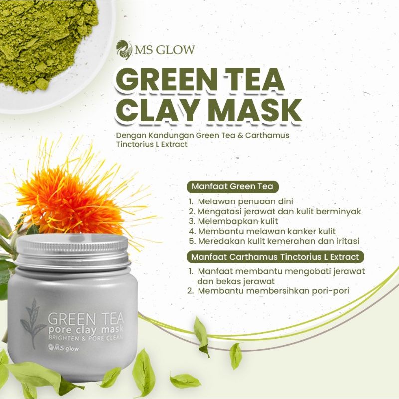 masker Ms Glow l Green Tea Makser Wajah Obat Jerawat Pencerah Pelembab Wajah Termurah Premium