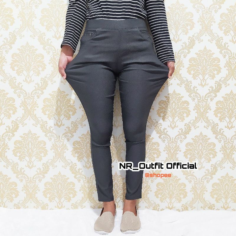 Celana Leging Saya Stretch Size M-L8 Bahan Melar Soft Jeans Tebal Tidak Nerawang Import Tregging Wanita Panjang Lejing Sport Full Karet Legging