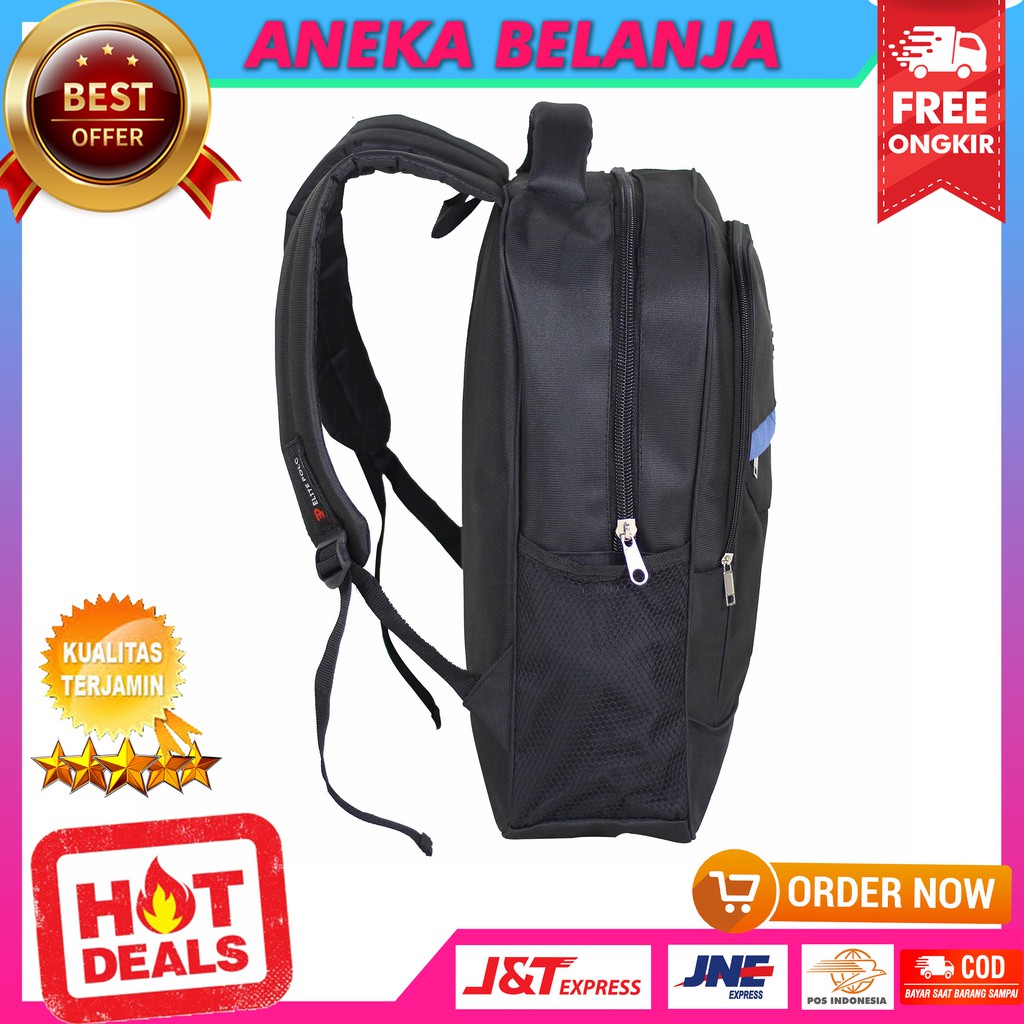 Ready Stock Tas Ransel Khusus Cowok Model Elite Polo Kotak Biru Trendy Tas Sekolah Multifungsi Keren