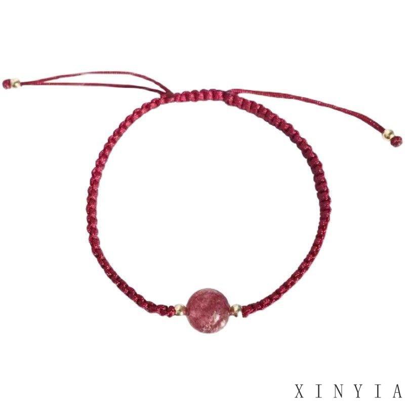 【READY STOCK】Gelang Manik-Manik Kristal Obsidian Strawberry Untuk Wanita